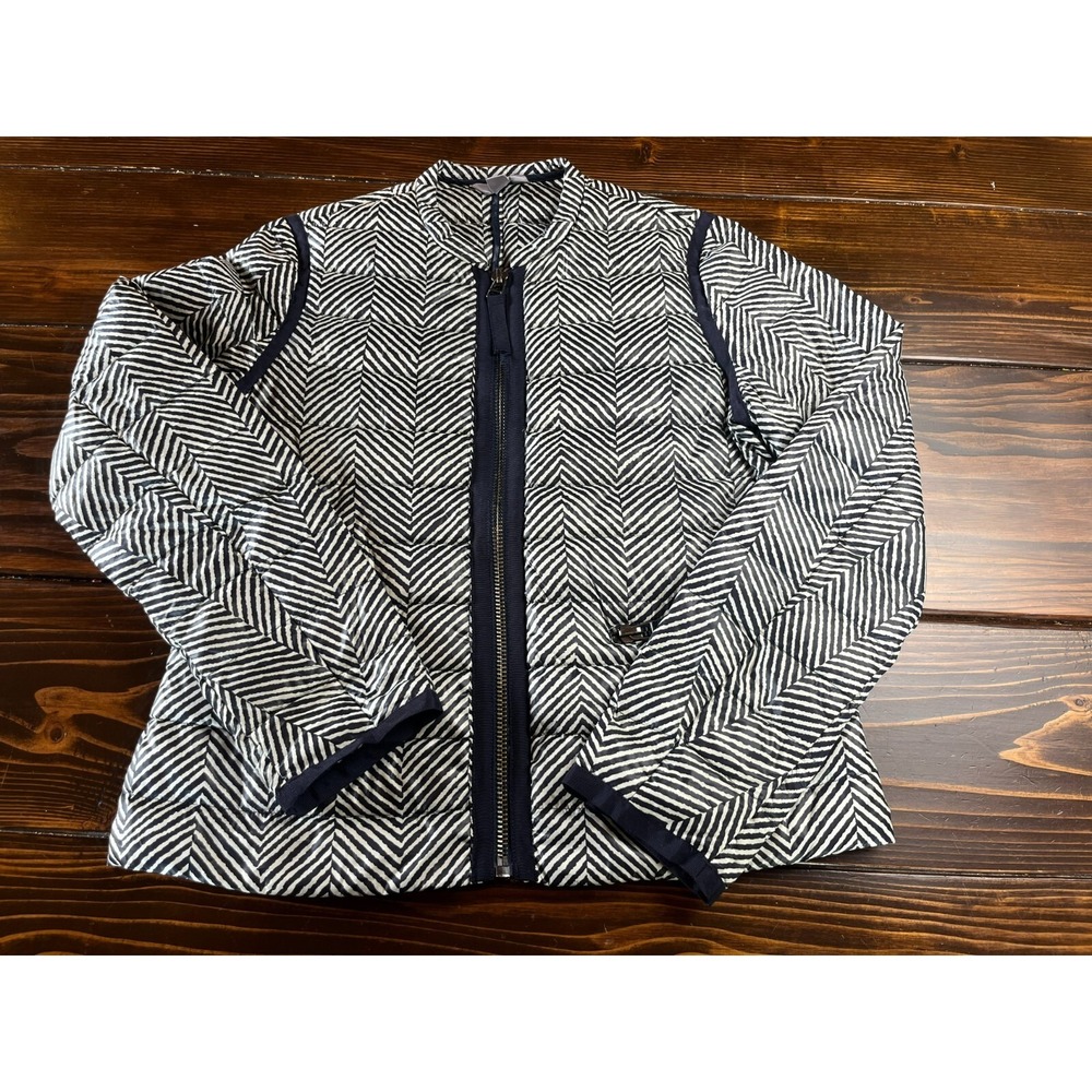 J. C. Penney Jacket, Women's Size Medium, Black White, Striped, Puffer, Full Zip